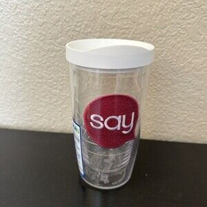 New Tervis Tumbler Say Word Bubble Clear W/white Lid Travel Mug Cup Coffee Water